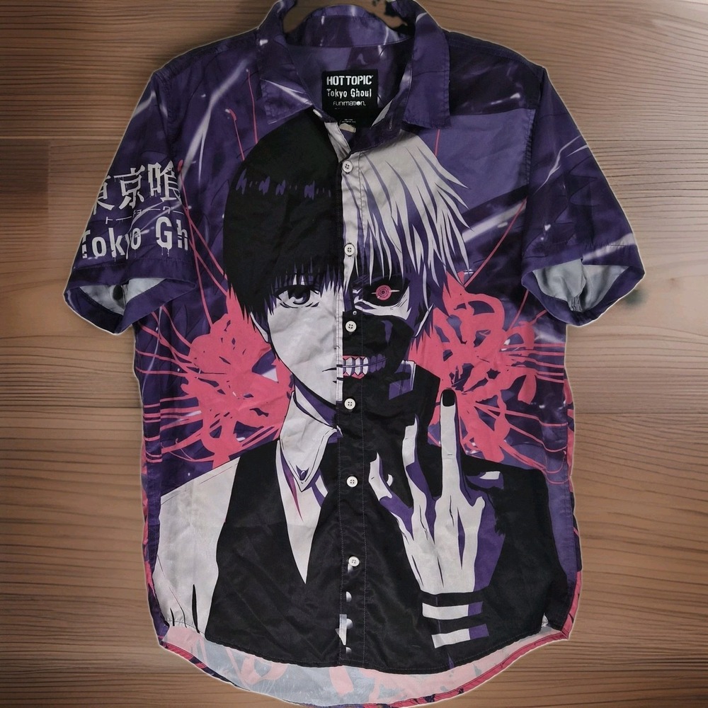 Hot Topic Tokyo Ghoul Ken Kaneki Button Up Shirt Men's Large Anime Funimation
